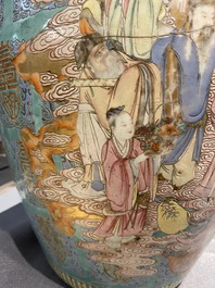 A fine Chinese turquoise-ground famille rose 'Shou' vase with immortals, Qianlong